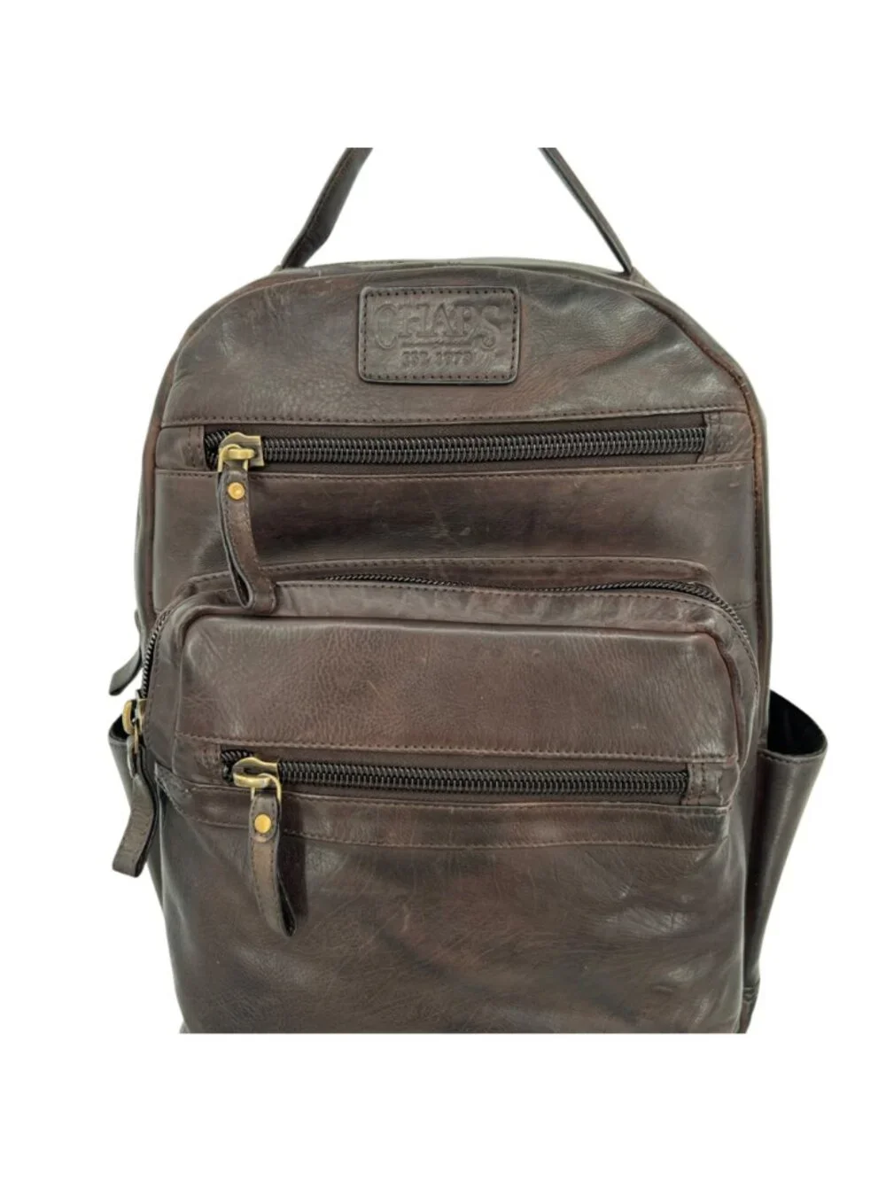 Chaps Leather Backpack Dark Brown Travel Laptop Bag Multi Pocket Rucksack